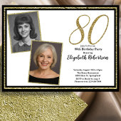 80th Custom 2 Photo White Black and Gold  Einladung