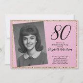 80th Custom Photo Pink and Gold  Einladung (Vorderseite)