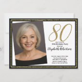80th Custom Photo White Black and Gold  Einladung (Vorderseite)