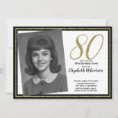 80th Custom Photo White Black and Gold  Einladung (Vorderseite)