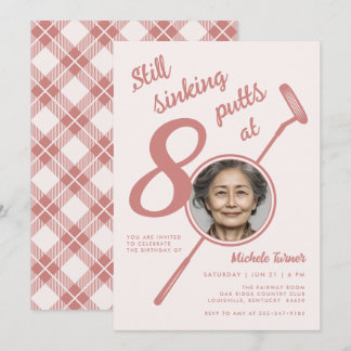80th Golf Theme Birthday Party Photo Modern Pink Einladung