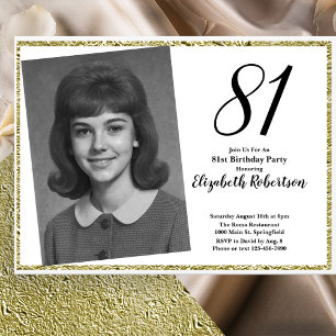 81. Benutzerdefiniertes Foto Weiß und Gold Geburts Einladung