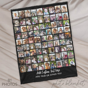 81 Foto-Collage-Raster mit Text - schwarz Fleecedecke