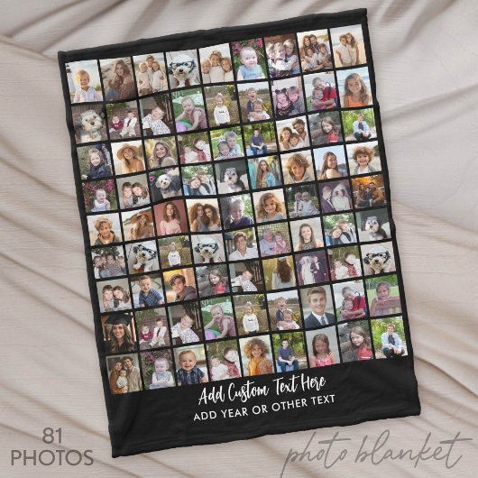 81 Foto-Collage-Raster mit Text - schwarz Fleecedecke