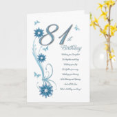 81. Geburtstag aquamarin mit Blume und Schmetterli Karte (Gelbe Blume)