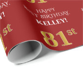 81. Geburtstag: Elegant, rot, Imitate Gold Look Geschenkpapier (Rolleneckpunkt)