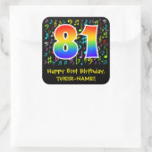 81. Geburtstag: Farbige Musiksymbole, Regenbogen 8 Quadratischer Aufkleber (Tasche)