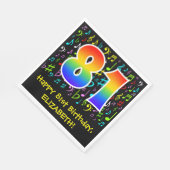 81. Geburtstag - Farbige Musiksymbole, Regenbogen Serviette (Ecke)