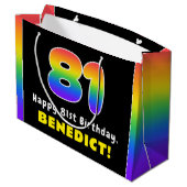 81. Geburtstag: Farbiger Regenbogen # 81, Individu Große Geschenktüte (Rückseite Schrägansicht)