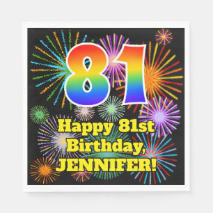 81. Geburtstag: Fun Fireworks Pattern + Rainbow 81 Serviette