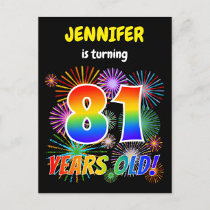 81. Geburtstag - Fun Fireworks, Regenbogen Look "8 Postkarte