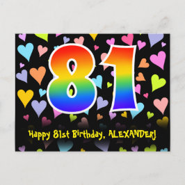 81. Geburtstag: Fun Hearts Pattern, Regenbogen 81 Postkarte