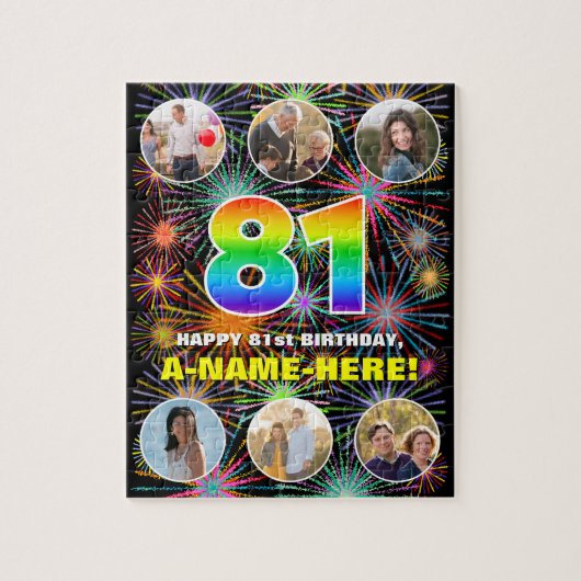 81. Geburtstag: Fun Rainbow #, Individuelle Name + Puzzle (Vertikal)
