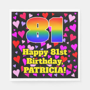 81. Geburtstag: Loving Hearts Pattern, Regenbogen Serviette