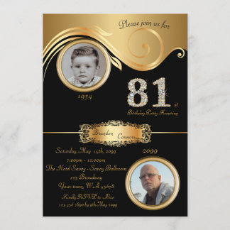 81. Geburtstag Mann 81., eleganter Deko, schwarzes Einladung