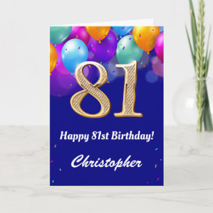 81. Geburtstag Navy Blue und Gold farbige Ballons Karte