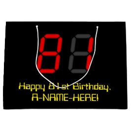 81. Geburtstag: Red Digital Clock Style "81" + Nam Große Geschenktüte