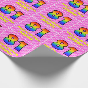 81. Geburtstag: Rosa Streifen & Herz, Regenbogen # Geschenkpapier