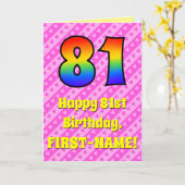 81. Geburtstag: Rosa Streifen & Herz, Regenbogen # Karte (Gelbe Blume)