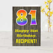 81. Geburtstag: Rustikale Imitate Holzschau, Regen Karte (Gelbe Blume)