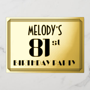 81. Geburtstagsfeier: Art Deco-Look „81“ und Name Folieneinladung