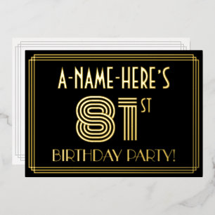 81. Geburtstagsparty — Art Deco Stil "81" + Name Folieneinladung