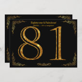 81. Geburtstagsparty, styl,schwarzer Glitzer Einladung (Vorne/Hinten)