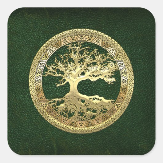 [81] Golden Celtic Tree of Life [3D] Quadratischer Aufkleber (Vorderseite)