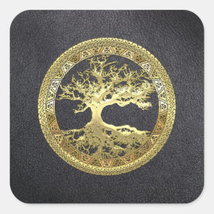[81] Golden Celtic Tree of Life [3D] Quadratischer Aufkleber