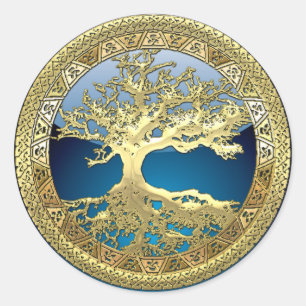 [81] Golden Celtic Tree of Life [3D] Runder Aufkleber