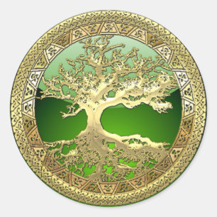 [81] Golden Celtic Tree of Life [3D] Runder Aufkleber