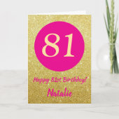 81. Happy Birthday Hot Pink und Gold Glitzer Karte (Vorderseite)