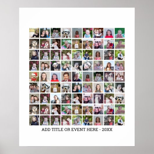 81 Square Foto Collage Grid - Custom Text - White Poster (Vorne)
