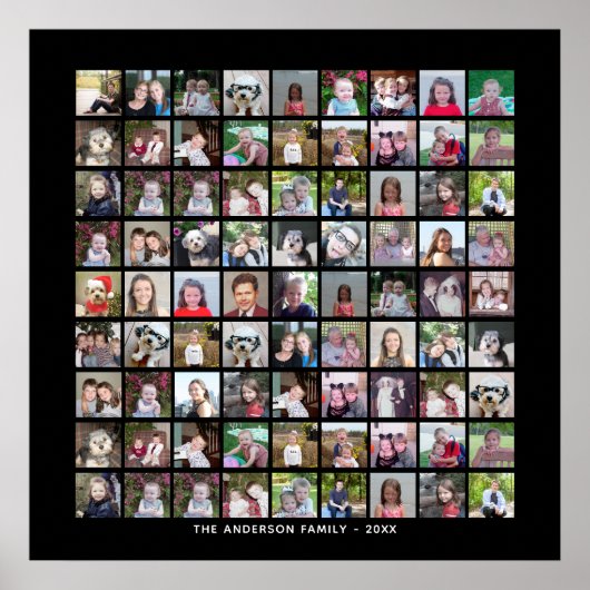 81 Square Foto Collage Grid mit Text - schwarz Poster (Vorne)