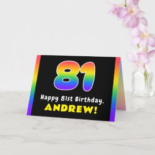 81st Birthday: Colorful Rainbow # 81, Custom Name Karte