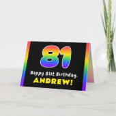 81st Birthday: Colorful Rainbow # 81, Custom Name Karte (Vorderseite)