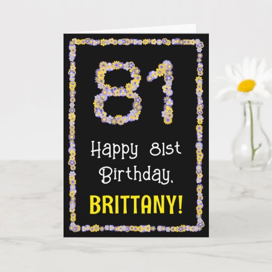 81st Birthday: Floral Flowers Number, Custom Name Karte (Kleine Pflanze)