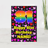 81st Birthday: Loving Hearts Pattern, Rainbow # 81 Karte (Vorderseite)
