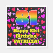 81st Birthday: Loving Hearts Pattern, Rainbow # 81 Serviette (Vorderseite)