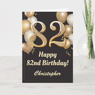 82. Geburtstag Black and Gold Balloons Confetti Karte