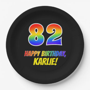 82. Geburtstag: Bold, Fun, Simple, Rainbow 82 Pappteller