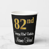 82. Geburtstag - Elegante Luxuriöse Imitate Gold L Pappbecher (Vorderseite)