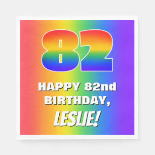 82. Geburtstag: Farbiges, lustiges Regenbogenmuste Serviette