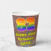 82. Geburtstag: Fun Graffiti-Inspiriert Regenbogen Pappbecher (Rückseite)