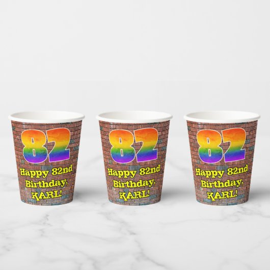 82. Geburtstag: Fun Graffiti-Inspiriert Regenbogen Pappbecher (Multi)
