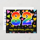 82. Geburtstag: Fun Hearts Pattern, Regenbogen 82 Postkarte (Vorne/Hinten)
