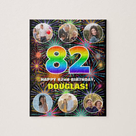 82. Geburtstag: Fun Rainbow #, Individuelle Name + Puzzle (Vertikal)