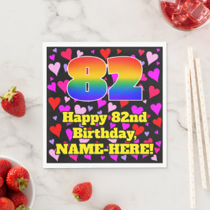 82. Geburtstag: Loving Hearts Pattern, Regenbogen  Serviette