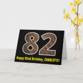 82. Geburtstag: Name + Imitate Holzkörnchen Muster Karte (Gelbe Blume)