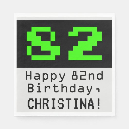 82. Geburtstag - Nerdy / Geeky Style "82" & Name Serviette (Vorderseite)